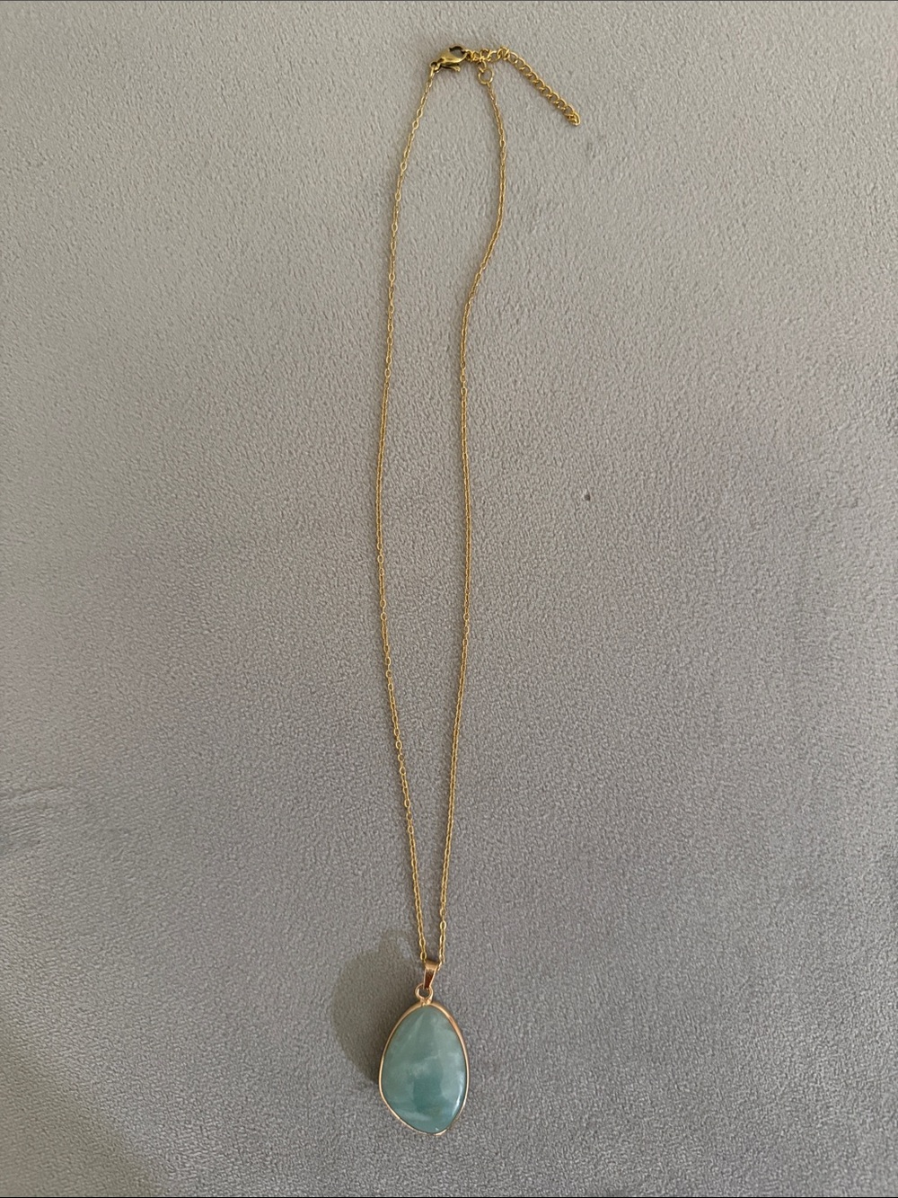 Gold Chain Necklace with Blue-Green Teardrop Pendant